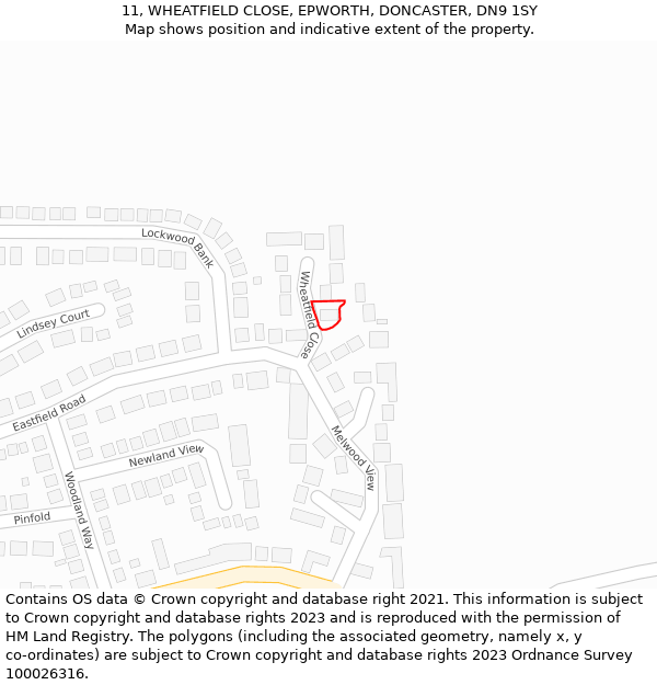 11, WHEATFIELD CLOSE, EPWORTH, DONCASTER, DN9 1SY: Location map and indicative extent of plot