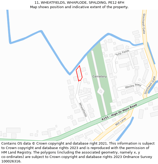 11, WHEATFIELDS, WHAPLODE, SPALDING, PE12 6FH: Location map and indicative extent of plot