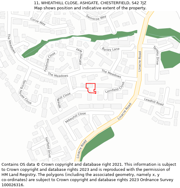 11, WHEATHILL CLOSE, ASHGATE, CHESTERFIELD, S42 7JZ: Location map and indicative extent of plot