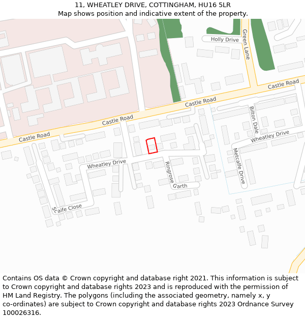 11, WHEATLEY DRIVE, COTTINGHAM, HU16 5LR: Location map and indicative extent of plot