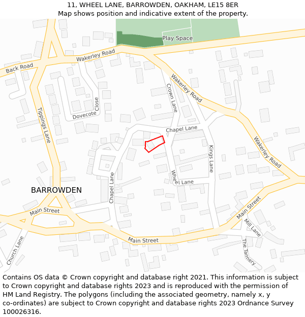 11, WHEEL LANE, BARROWDEN, OAKHAM, LE15 8ER: Location map and indicative extent of plot