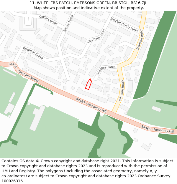 11, WHEELERS PATCH, EMERSONS GREEN, BRISTOL, BS16 7JL: Location map and indicative extent of plot