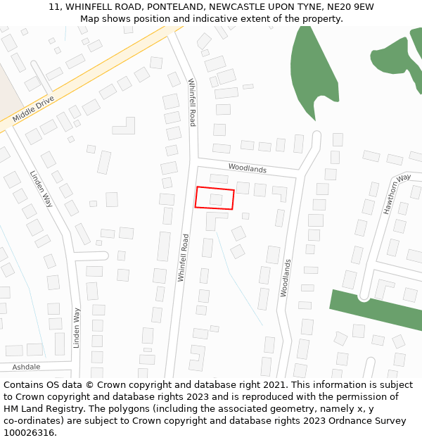 11, WHINFELL ROAD, PONTELAND, NEWCASTLE UPON TYNE, NE20 9EW: Location map and indicative extent of plot