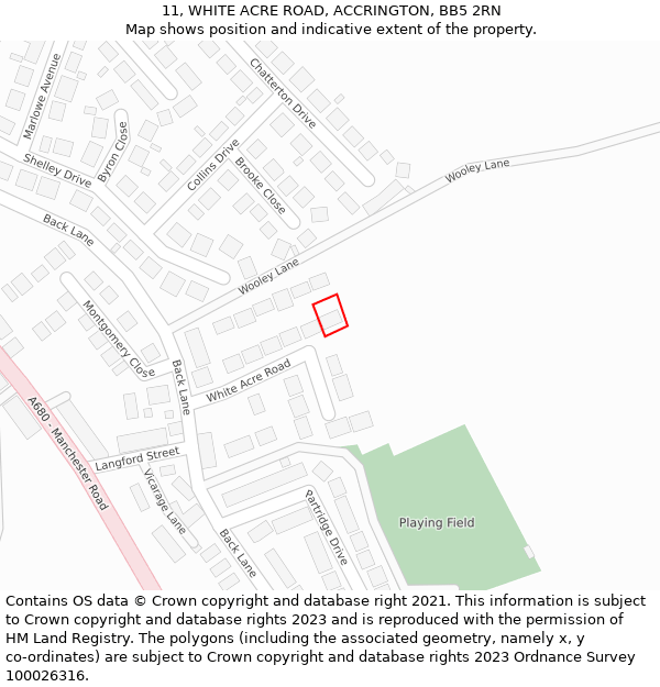 11, WHITE ACRE ROAD, ACCRINGTON, BB5 2RN: Location map and indicative extent of plot