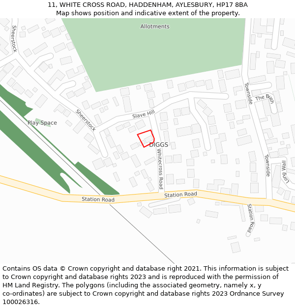 11, WHITE CROSS ROAD, HADDENHAM, AYLESBURY, HP17 8BA: Location map and indicative extent of plot