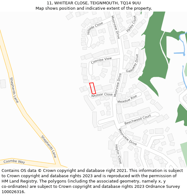 11, WHITEAR CLOSE, TEIGNMOUTH, TQ14 9UU: Location map and indicative extent of plot