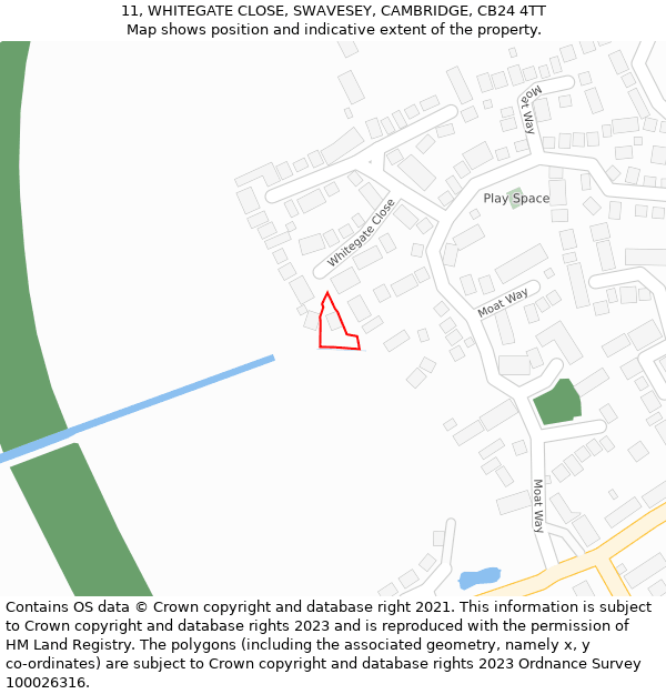 11, WHITEGATE CLOSE, SWAVESEY, CAMBRIDGE, CB24 4TT: Location map and indicative extent of plot