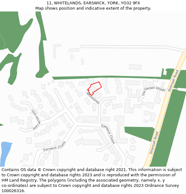 11, WHITELANDS, EARSWICK, YORK, YO32 9FX: Location map and indicative extent of plot