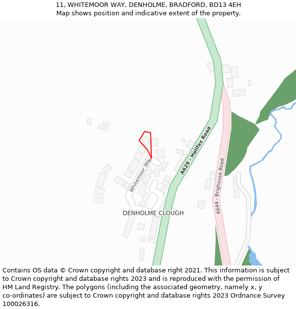 11, WHITEMOOR WAY, DENHOLME, BRADFORD, BD13 4EH: Location map and indicative extent of plot