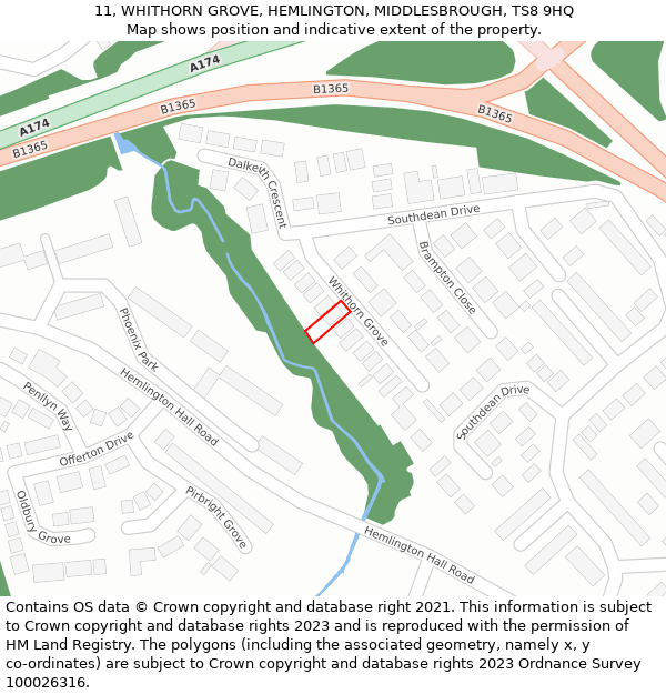 11, WHITHORN GROVE, HEMLINGTON, MIDDLESBROUGH, TS8 9HQ: Location map and indicative extent of plot