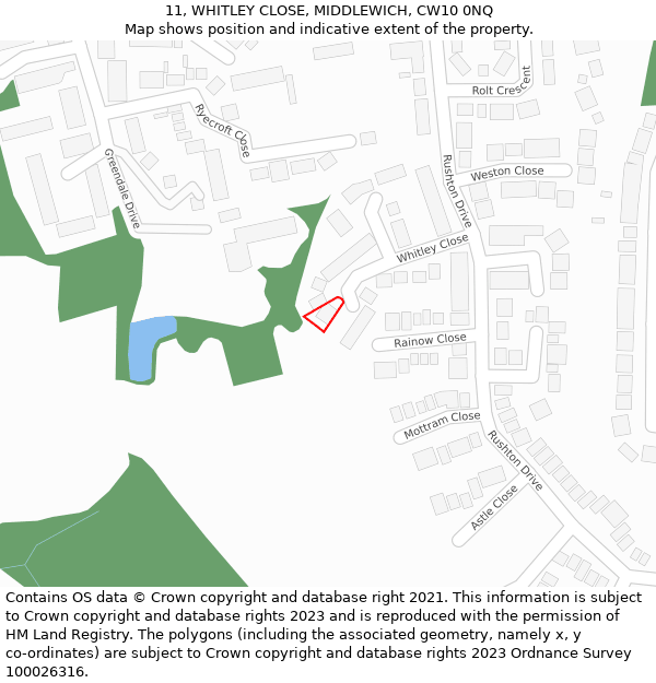 11, WHITLEY CLOSE, MIDDLEWICH, CW10 0NQ: Location map and indicative extent of plot