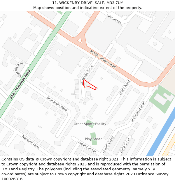 11, WICKENBY DRIVE, SALE, M33 7UY: Location map and indicative extent of plot