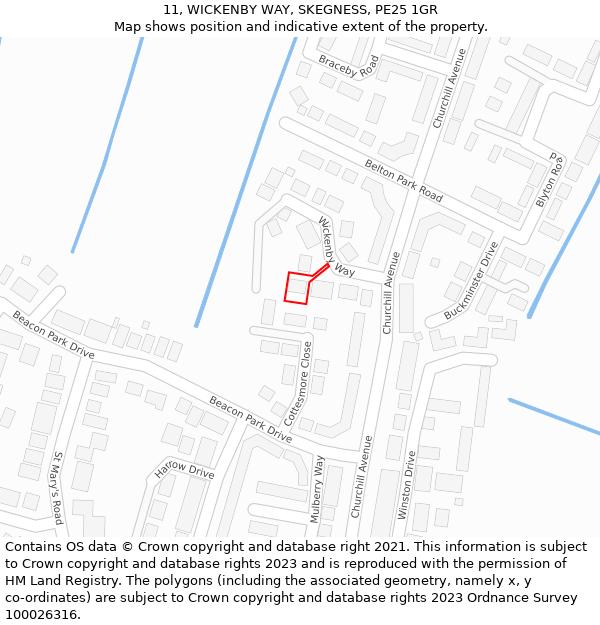 11, WICKENBY WAY, SKEGNESS, PE25 1GR: Location map and indicative extent of plot