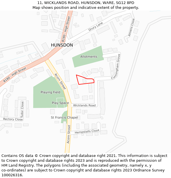11, WICKLANDS ROAD, HUNSDON, WARE, SG12 8PD: Location map and indicative extent of plot