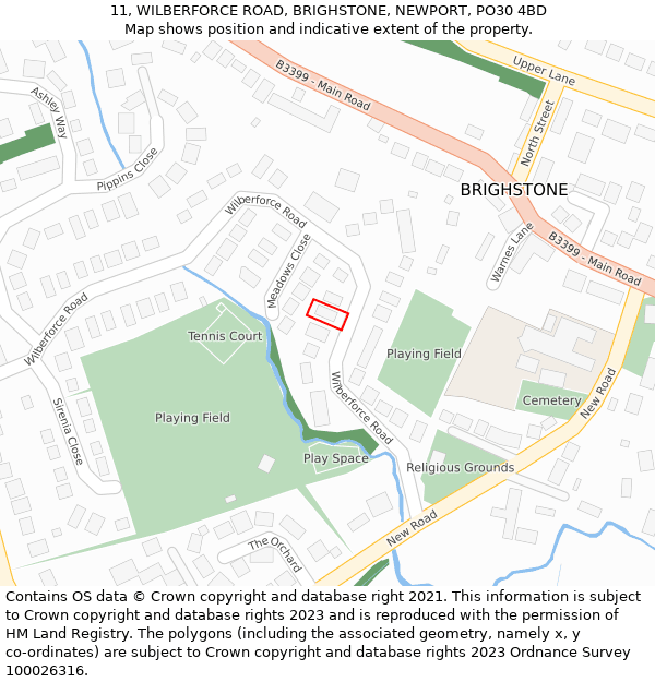 11, WILBERFORCE ROAD, BRIGHSTONE, NEWPORT, PO30 4BD: Location map and indicative extent of plot