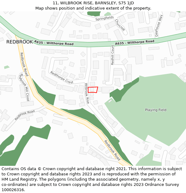 11, WILBROOK RISE, BARNSLEY, S75 1JD: Location map and indicative extent of plot