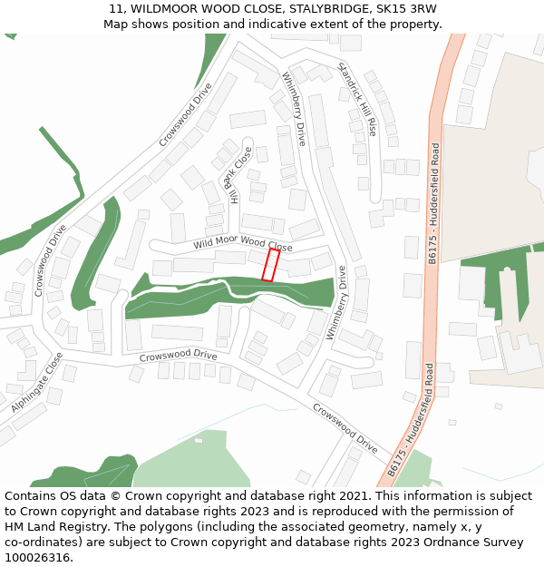 11, WILDMOOR WOOD CLOSE, STALYBRIDGE, SK15 3RW: Location map and indicative extent of plot