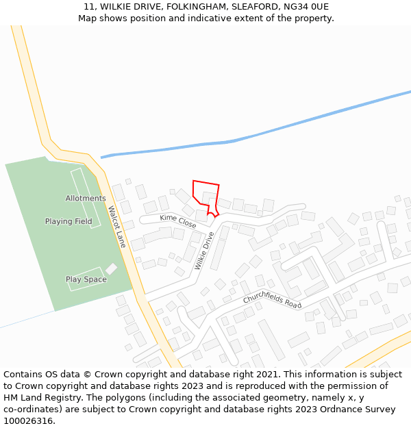 11, WILKIE DRIVE, FOLKINGHAM, SLEAFORD, NG34 0UE: Location map and indicative extent of plot