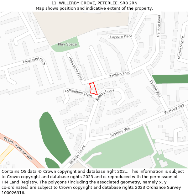 11, WILLERBY GROVE, PETERLEE, SR8 2RN: Location map and indicative extent of plot