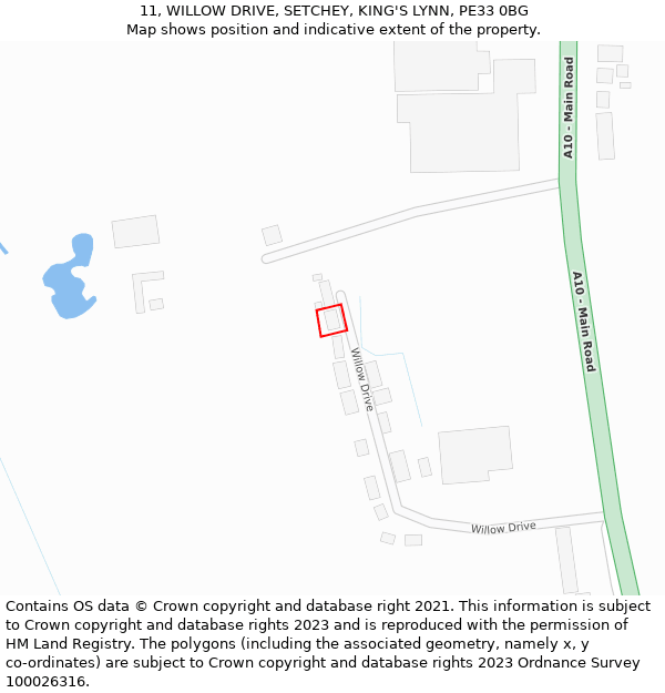 11, WILLOW DRIVE, SETCHEY, KING'S LYNN, PE33 0BG: Location map and indicative extent of plot