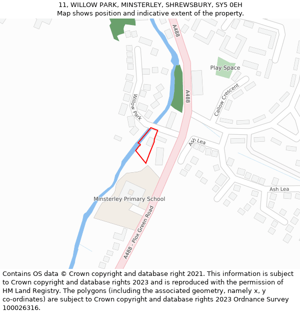 11, WILLOW PARK, MINSTERLEY, SHREWSBURY, SY5 0EH: Location map and indicative extent of plot