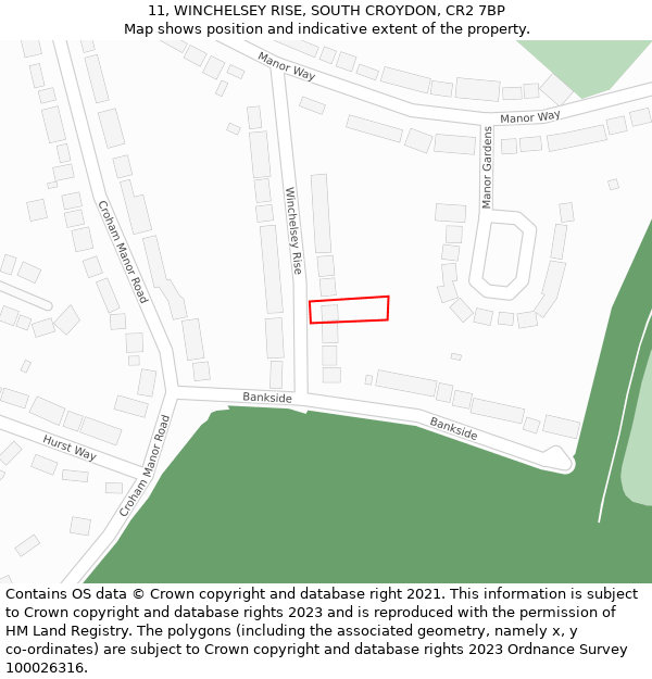 11, WINCHELSEY RISE, SOUTH CROYDON, CR2 7BP: Location map and indicative extent of plot