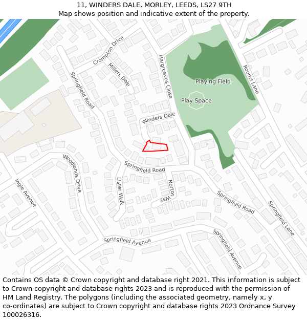 11, WINDERS DALE, MORLEY, LEEDS, LS27 9TH: Location map and indicative extent of plot