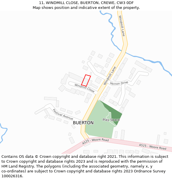 11, WINDMILL CLOSE, BUERTON, CREWE, CW3 0DF: Location map and indicative extent of plot