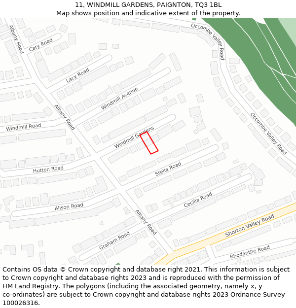 11, WINDMILL GARDENS, PAIGNTON, TQ3 1BL: Location map and indicative extent of plot