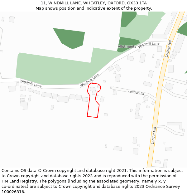 11, WINDMILL LANE, WHEATLEY, OXFORD, OX33 1TA: Location map and indicative extent of plot