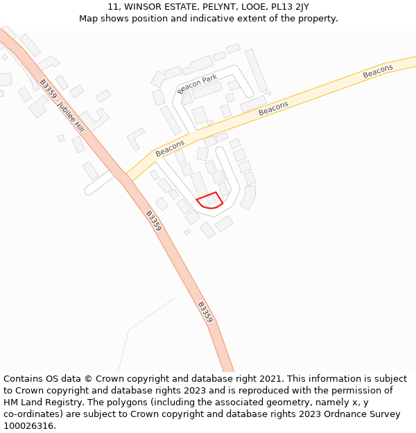 11, WINSOR ESTATE, PELYNT, LOOE, PL13 2JY: Location map and indicative extent of plot