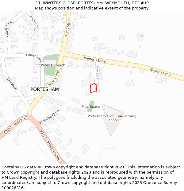 11, WINTERS CLOSE, PORTESHAM, WEYMOUTH, DT3 4HP: Location map and indicative extent of plot