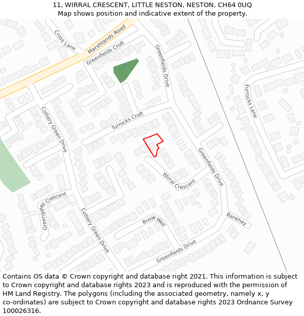 11, WIRRAL CRESCENT, LITTLE NESTON, NESTON, CH64 0UQ: Location map and indicative extent of plot