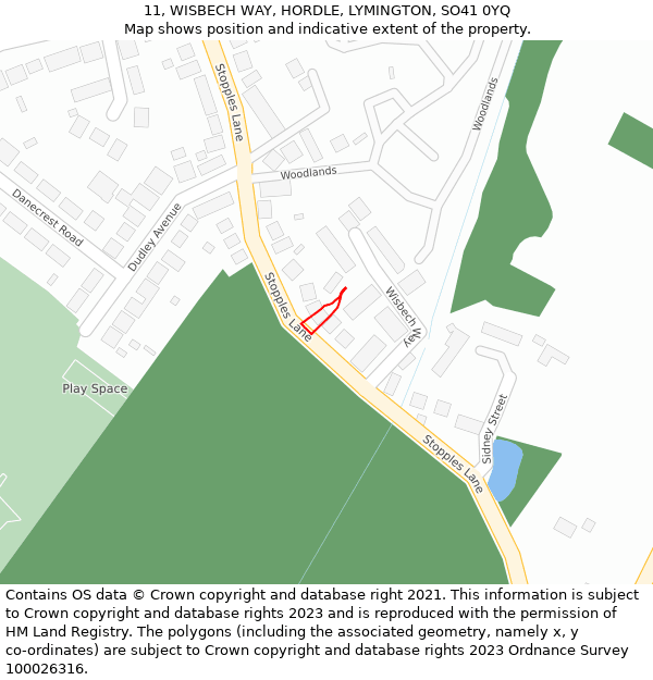 11, WISBECH WAY, HORDLE, LYMINGTON, SO41 0YQ: Location map and indicative extent of plot