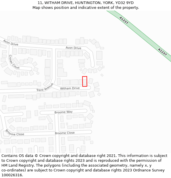11, WITHAM DRIVE, HUNTINGTON, YORK, YO32 9YD: Location map and indicative extent of plot