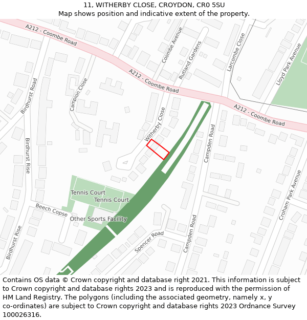 11, WITHERBY CLOSE, CROYDON, CR0 5SU: Location map and indicative extent of plot