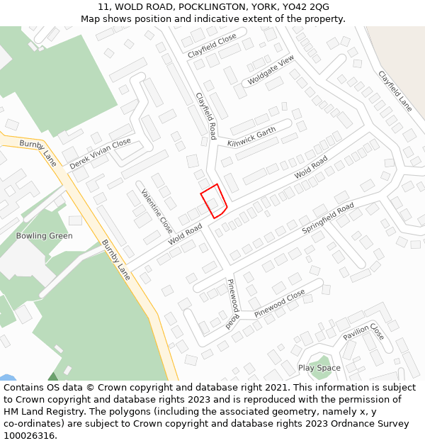 11, WOLD ROAD, POCKLINGTON, YORK, YO42 2QG: Location map and indicative extent of plot