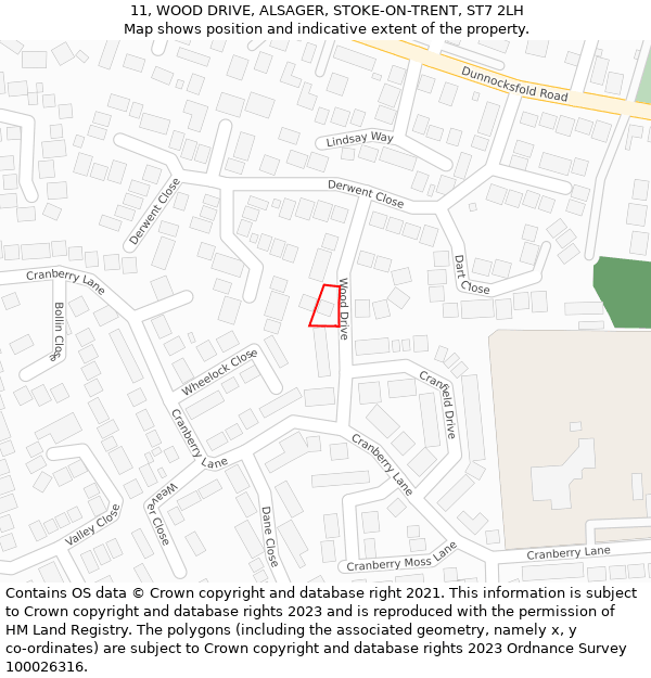 11, WOOD DRIVE, ALSAGER, STOKE-ON-TRENT, ST7 2LH: Location map and indicative extent of plot