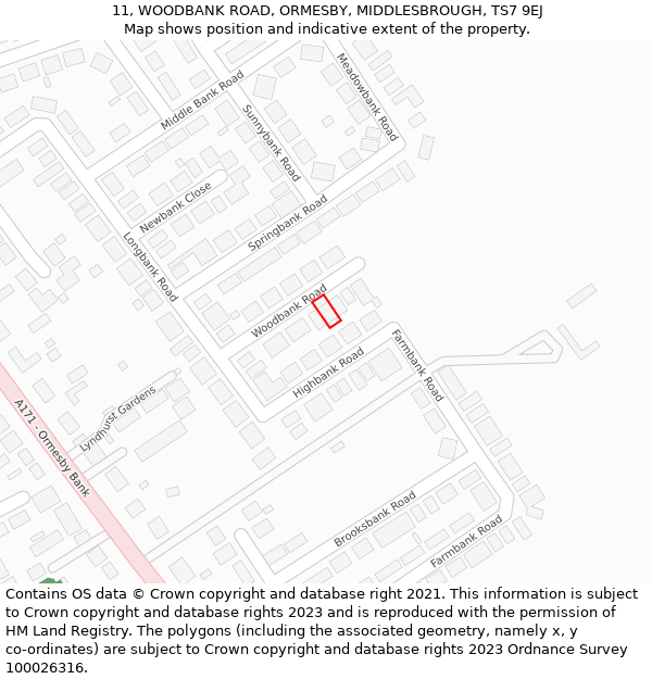 11, WOODBANK ROAD, ORMESBY, MIDDLESBROUGH, TS7 9EJ: Location map and indicative extent of plot
