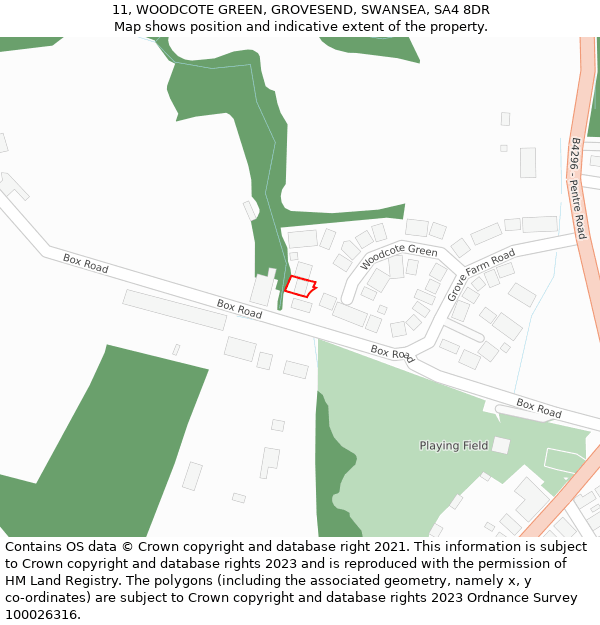 11, WOODCOTE GREEN, GROVESEND, SWANSEA, SA4 8DR: Location map and indicative extent of plot