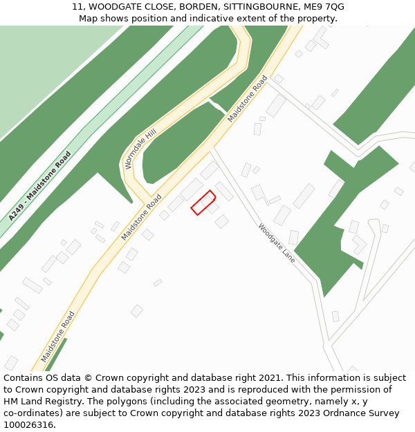 11, WOODGATE CLOSE, BORDEN, SITTINGBOURNE, ME9 7QG: Location map and indicative extent of plot