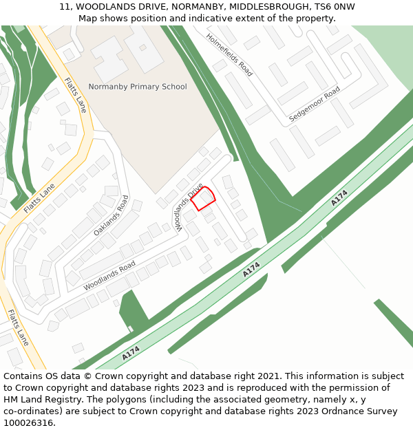 11, WOODLANDS DRIVE, NORMANBY, MIDDLESBROUGH, TS6 0NW: Location map and indicative extent of plot