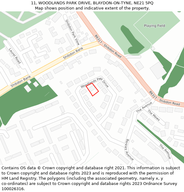 11, WOODLANDS PARK DRIVE, BLAYDON-ON-TYNE, NE21 5PQ: Location map and indicative extent of plot