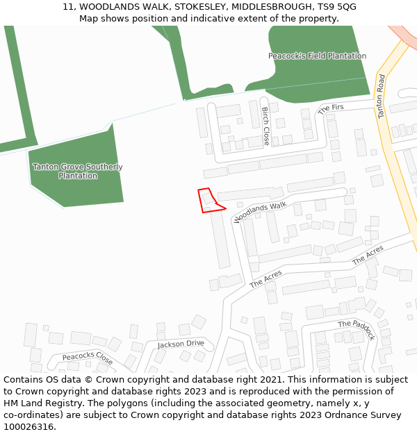 11, WOODLANDS WALK, STOKESLEY, MIDDLESBROUGH, TS9 5QG: Location map and indicative extent of plot