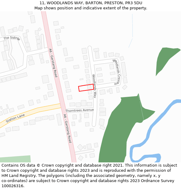 11, WOODLANDS WAY, BARTON, PRESTON, PR3 5DU: Location map and indicative extent of plot