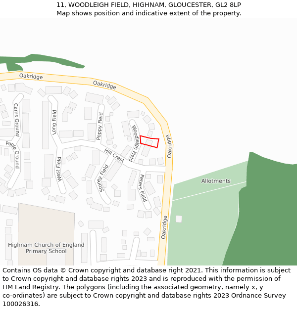 11, WOODLEIGH FIELD, HIGHNAM, GLOUCESTER, GL2 8LP: Location map and indicative extent of plot