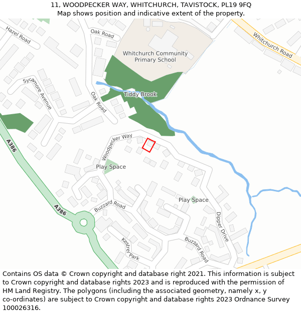 11, WOODPECKER WAY, WHITCHURCH, TAVISTOCK, PL19 9FQ: Location map and indicative extent of plot