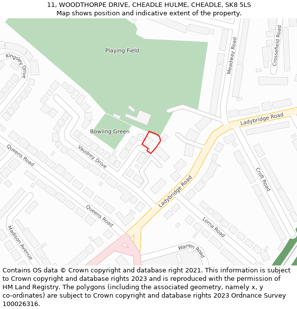 11, WOODTHORPE DRIVE, CHEADLE HULME, CHEADLE, SK8 5LS: Location map and indicative extent of plot