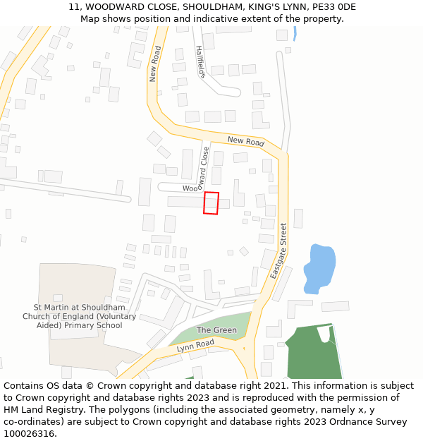 11, WOODWARD CLOSE, SHOULDHAM, KING'S LYNN, PE33 0DE: Location map and indicative extent of plot