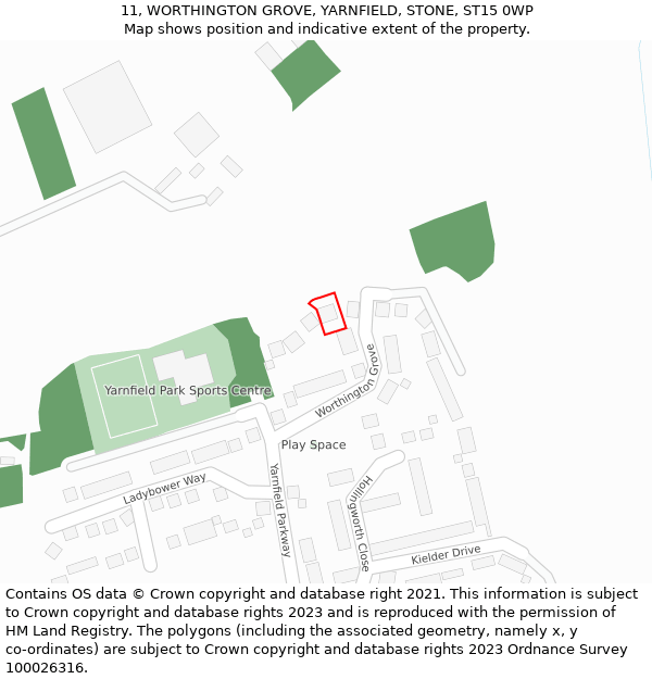 11, WORTHINGTON GROVE, YARNFIELD, STONE, ST15 0WP: Location map and indicative extent of plot